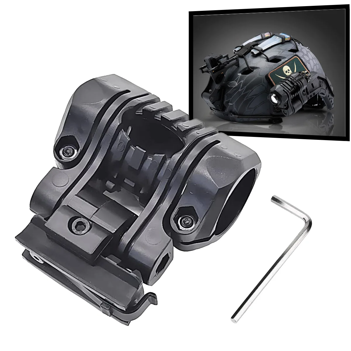 Soporte linterna casco MICH Airsoft táctico con clip de sujeción
