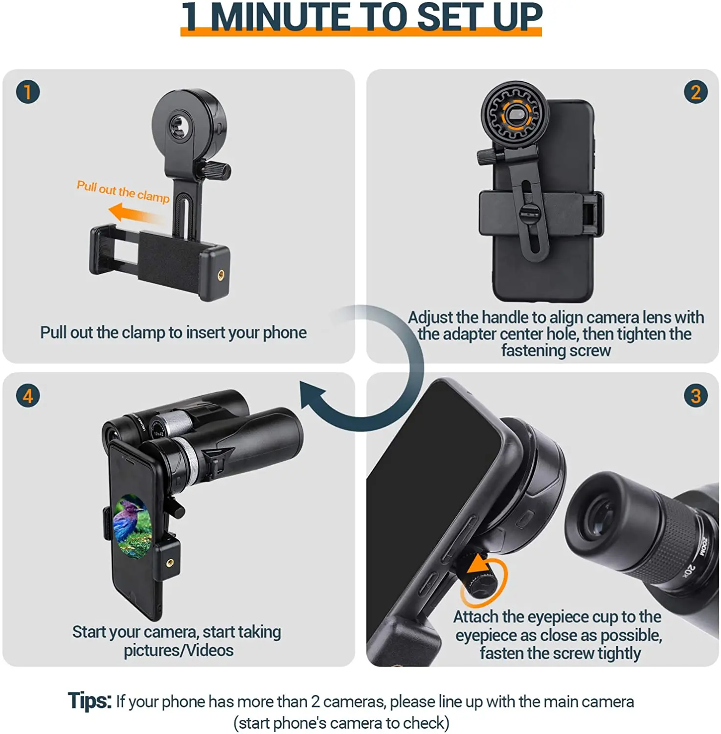 Adaptador móvil universal con clip para telescopio y binoculares - imagen 2