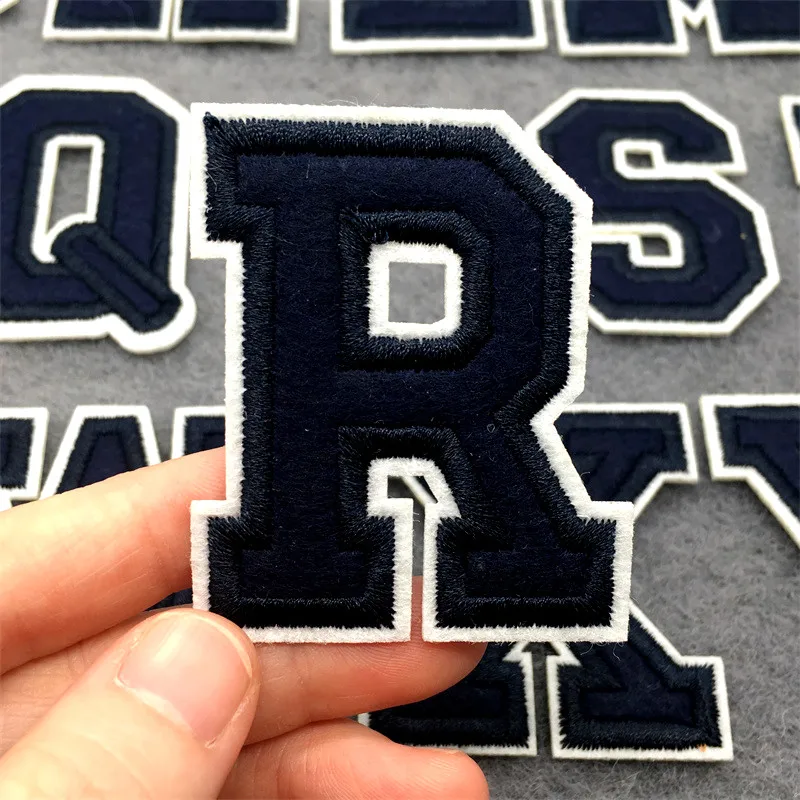 Parche bordado nombre alfabeto azul marino para coser o planchar - imagen 3