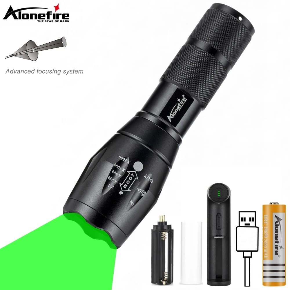 Linterna táctica LED verde con zoom ajustable para caza y pesca - imagen 3