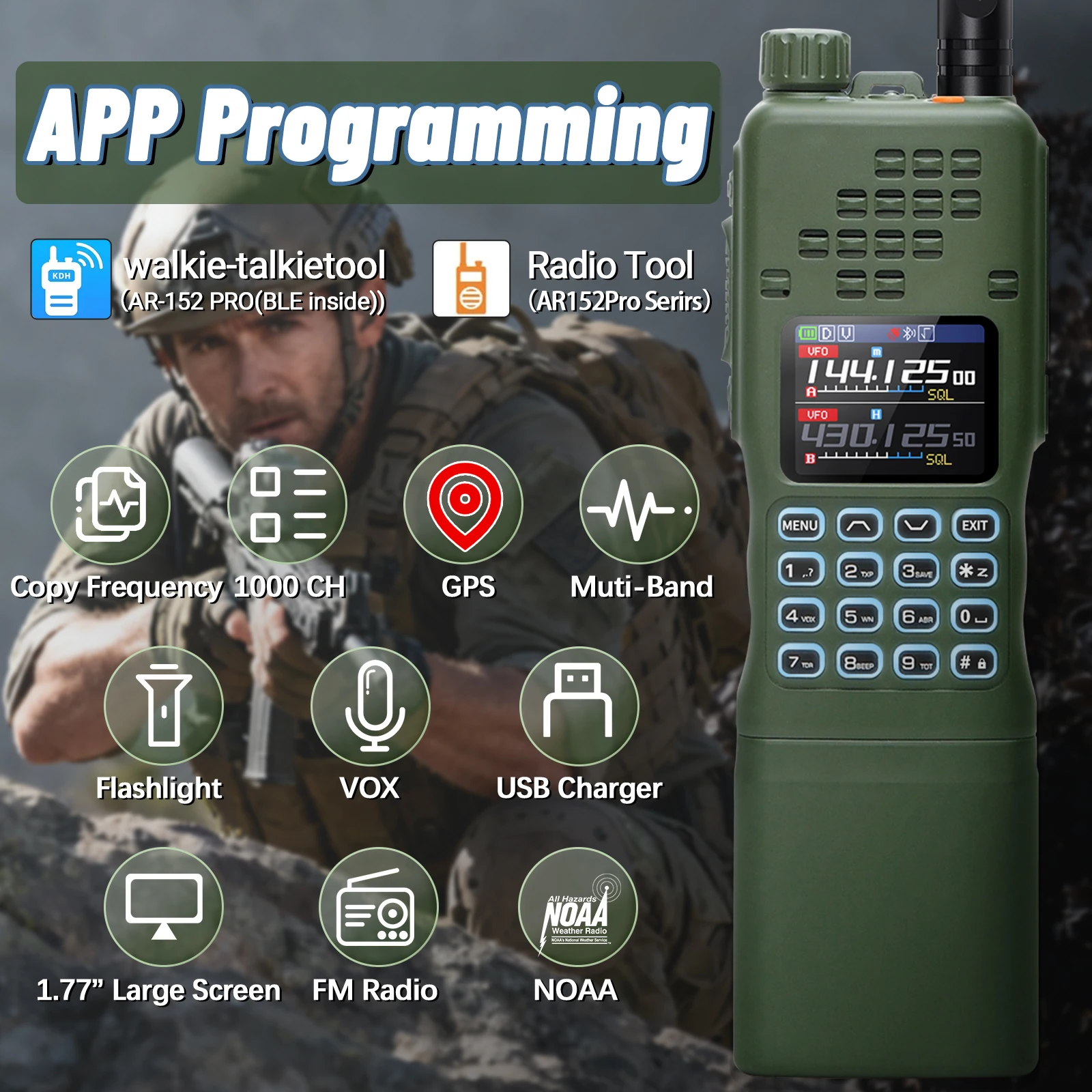 Radio Baofeng AR-152 PRO GPS táctica portátil alta potencia largo alcance - imagen 3