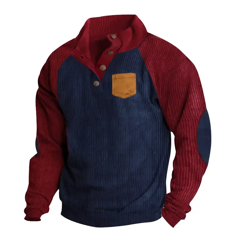 Sudadera Retro para hombre con capucha y cuello alto en pana