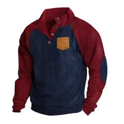Sudadera Retro para hombre con capucha y cuello alto en pana