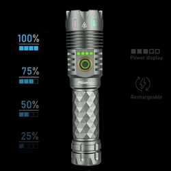 Linterna LED táctica recargable USB con pantalla LCD senderismo