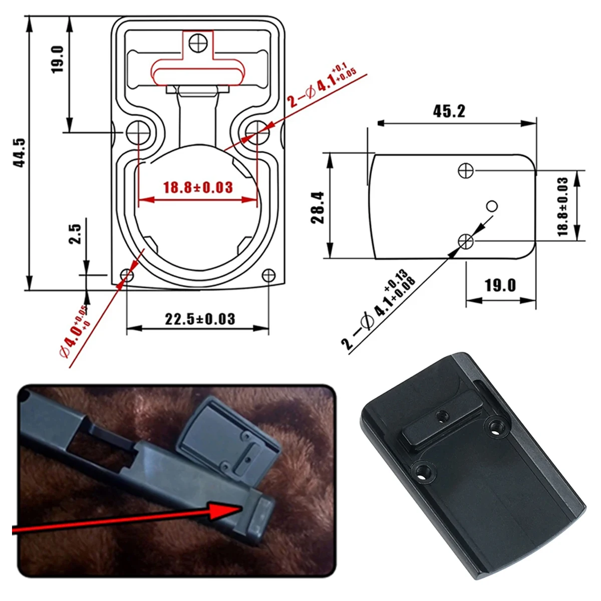 Mira de Punto Rojo Mini RM para Riel Picatinny 20 mm Glock - imagen 3