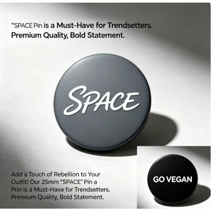 Pin táctico minimalista lema GO VEGAN SPACE broche para solapa - imagen 2