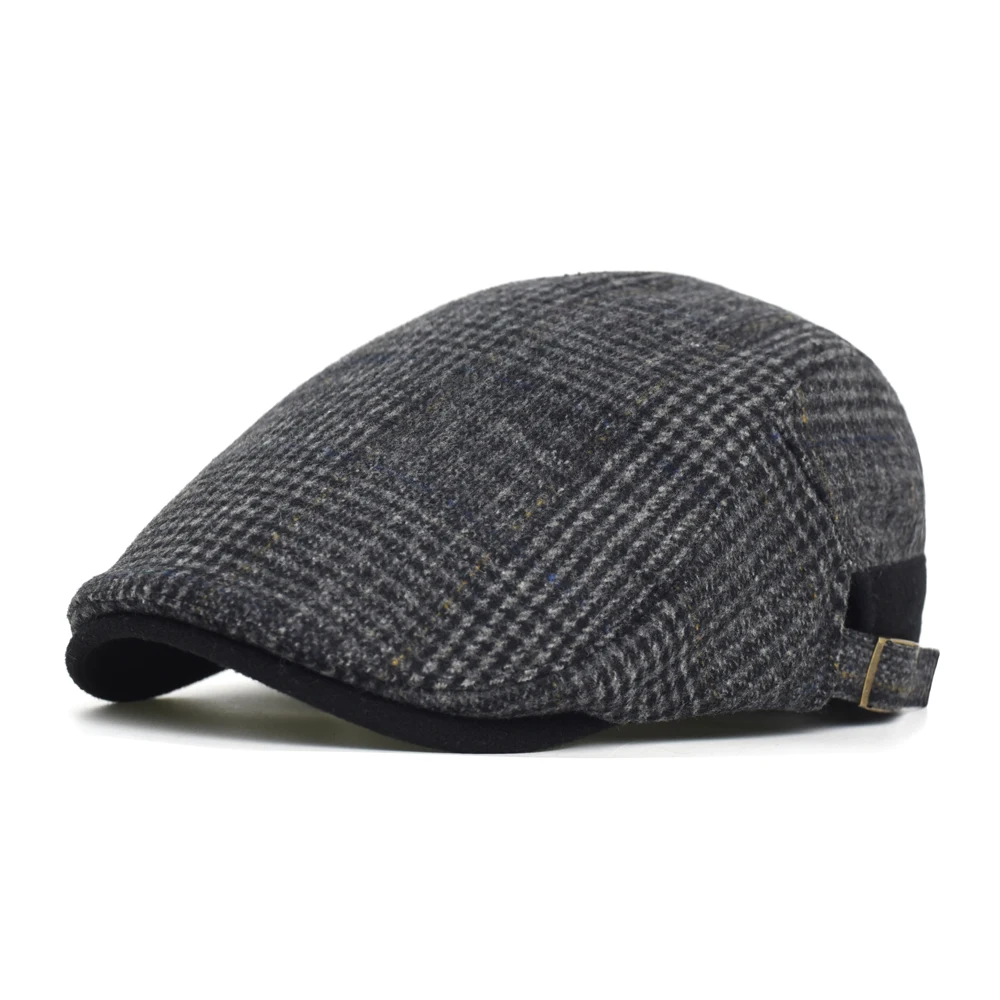 Gorra plana Gatsby vintage a cuadros de lana cálida con ajuste - imagen 3