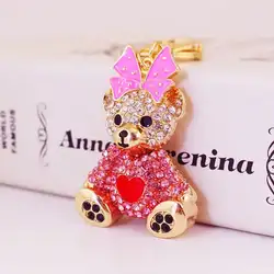 Llavero colgante oso lazo pedrería, regalo para novia
