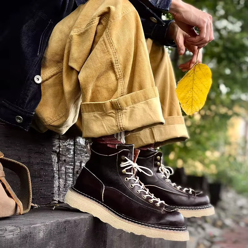 KOWM Botas trekking de piel vaca suela gruesa para exteriores hombre - imagen 4