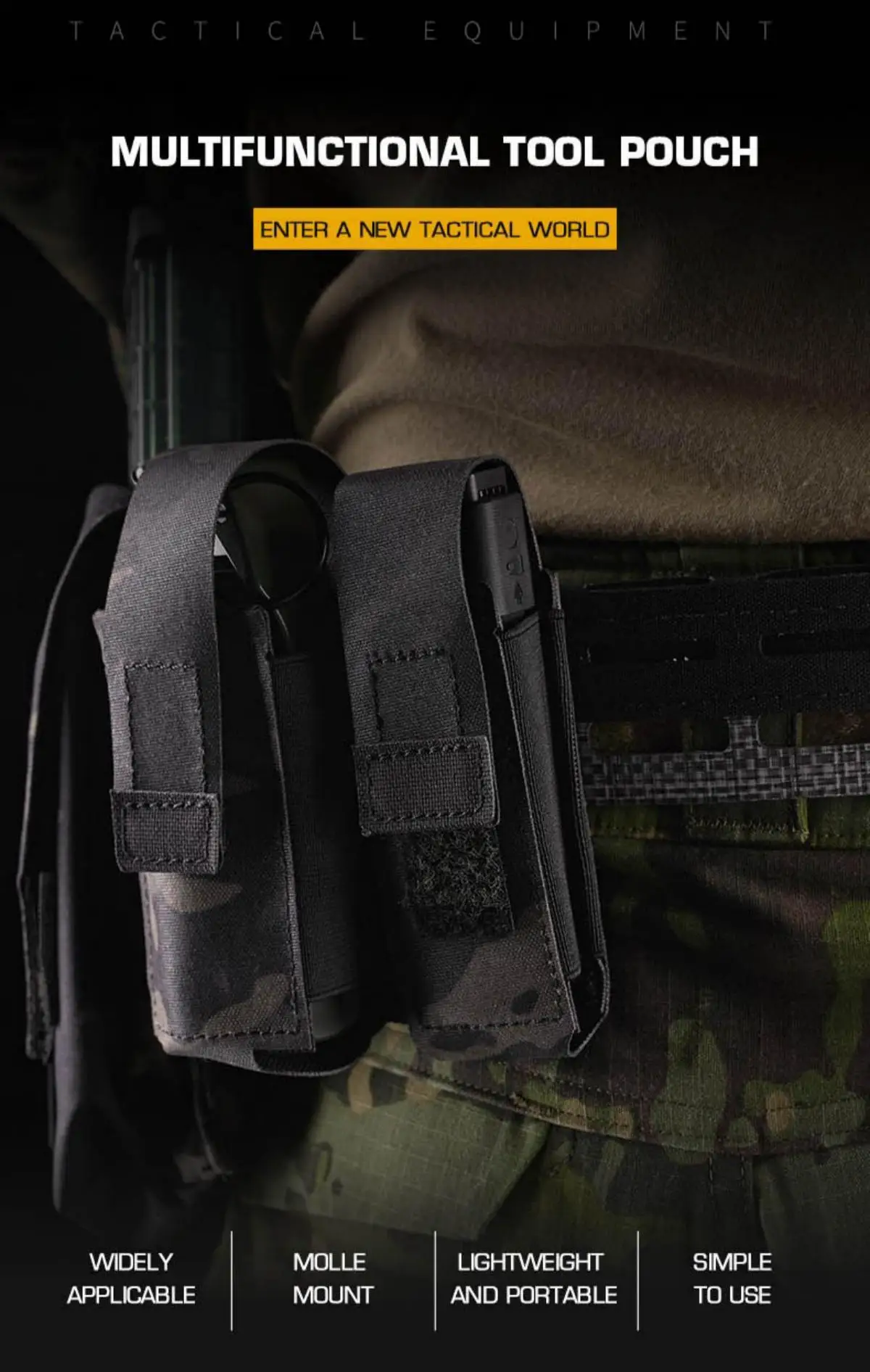 Funda táctica MT Molle multifuncional para pistola y EDC en uso