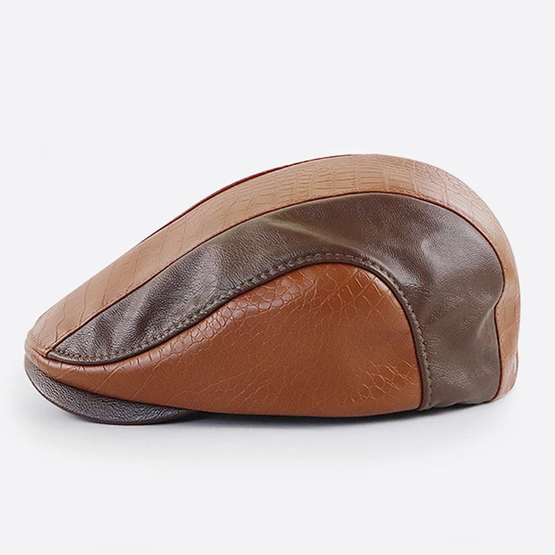 Boina de cuero PU retro con visera pico de pato para hombre - imagen 5
