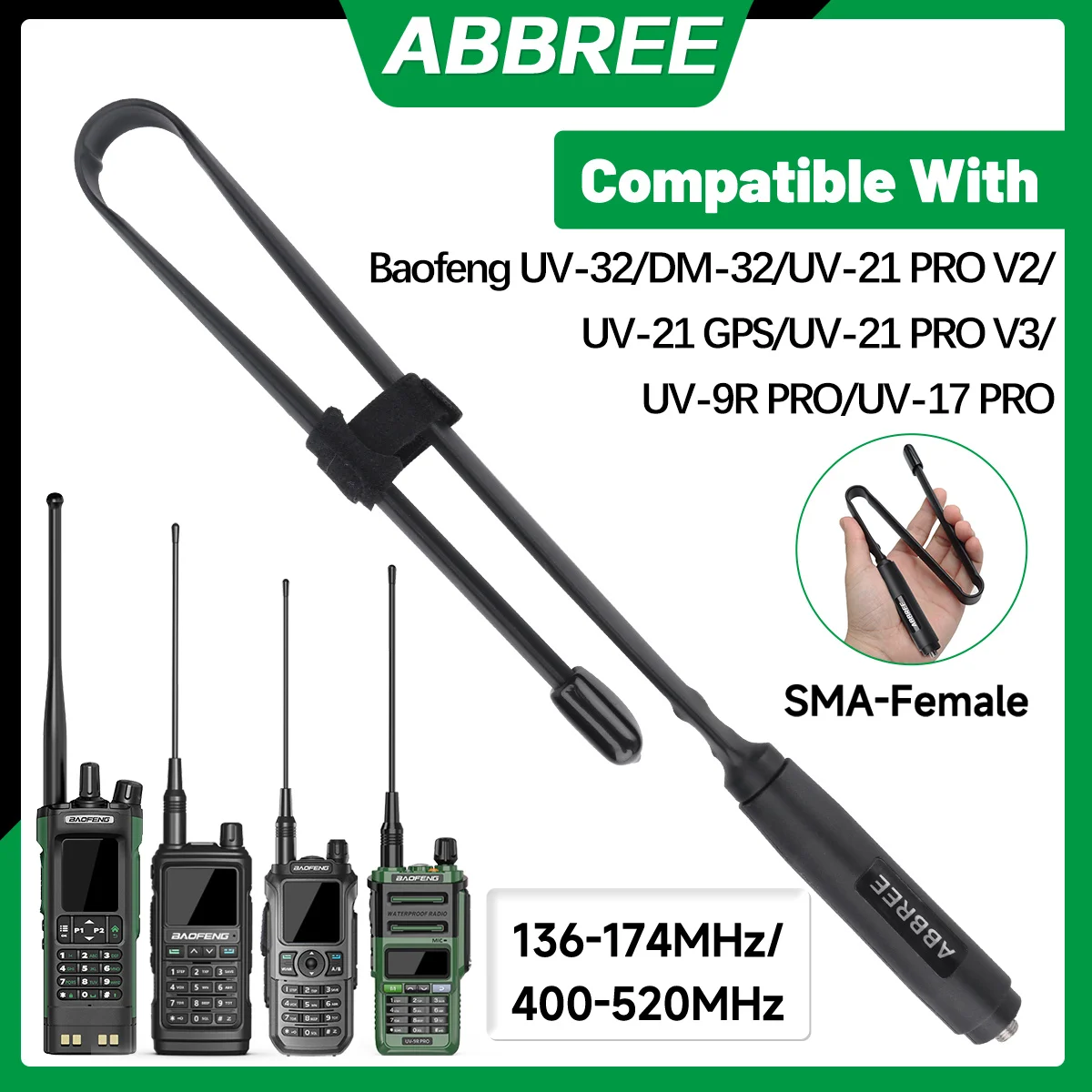 ABBREE antena táctica SMA hembra 144/430MHz para Baofeng - imagen 3