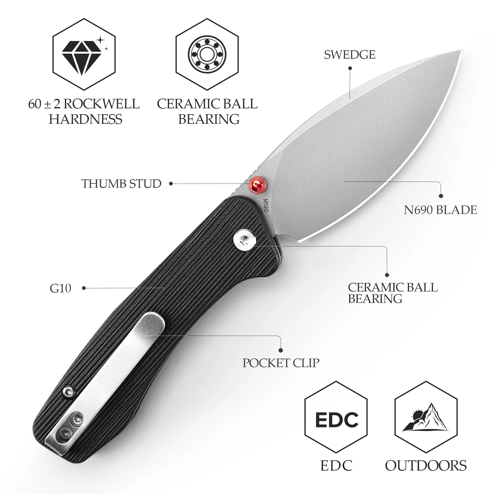 TRIVISA Koala-BG Cuchillo plegable de supervivencia táctico G10 - imagen 2