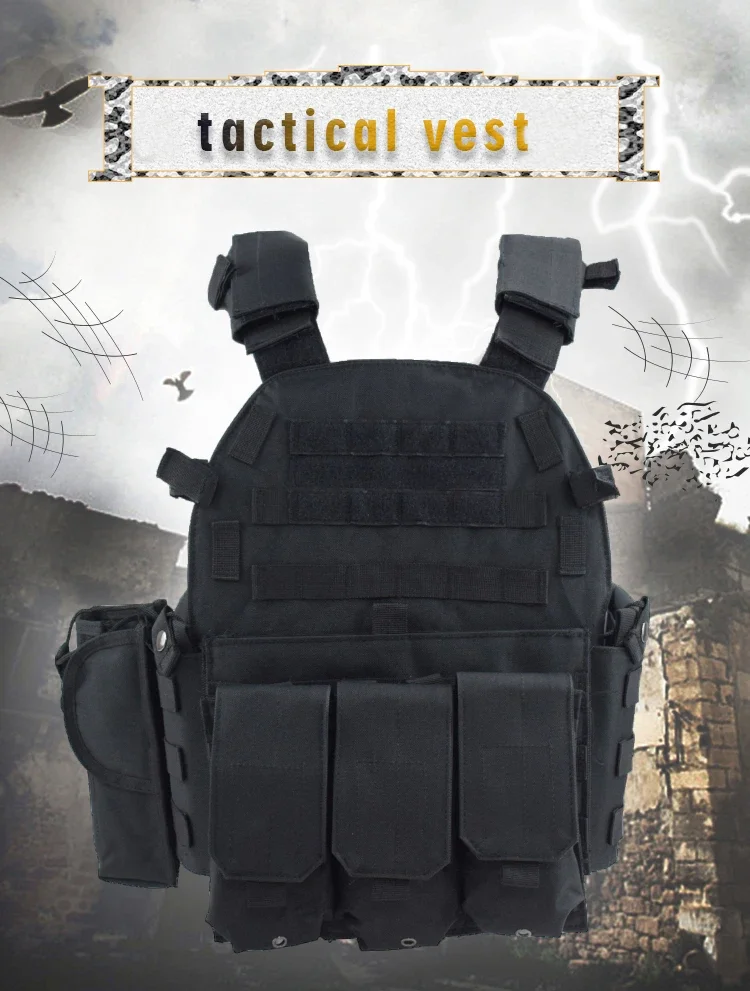 Vista frontal del chaleco MOLLE con portaplacas
