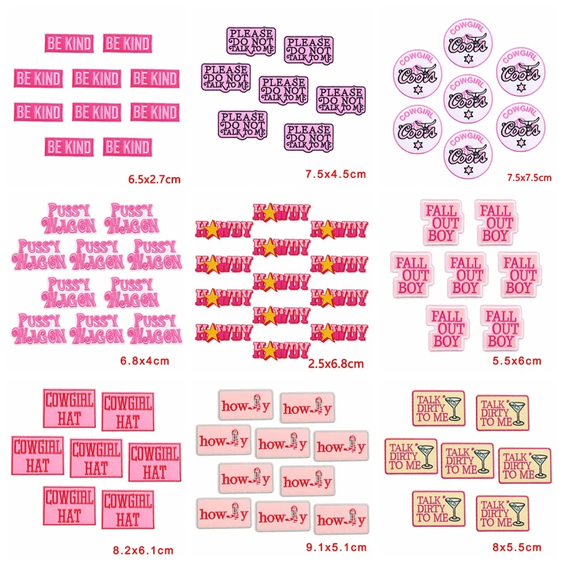 Parche termoadhesivo bordado letras rosadas para ropa táctica