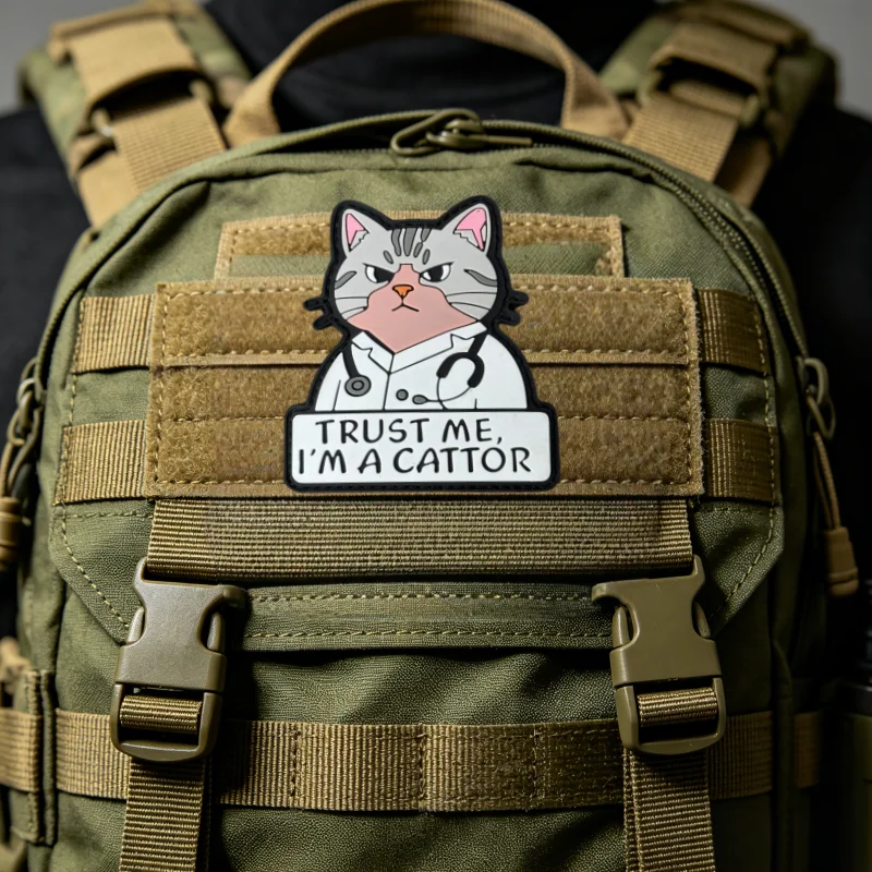 Parche táctico PVC Cattor gato con velcro para mochila - imagen 5