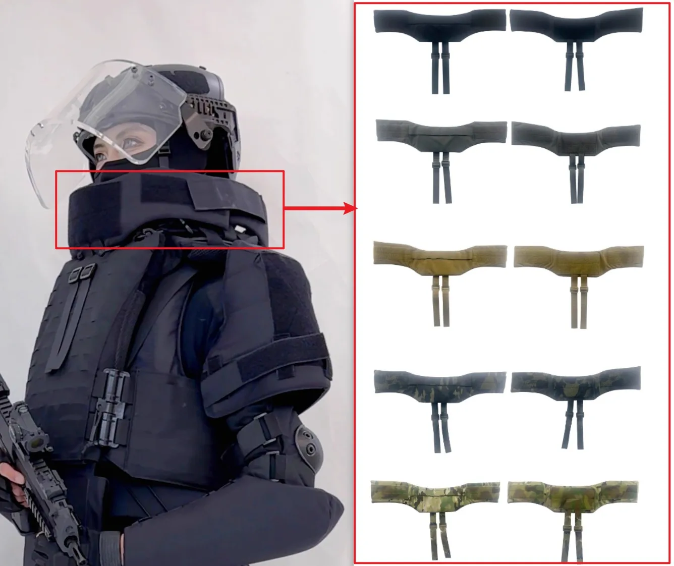 Detalle del sistema MOLLE y camuflaje negro