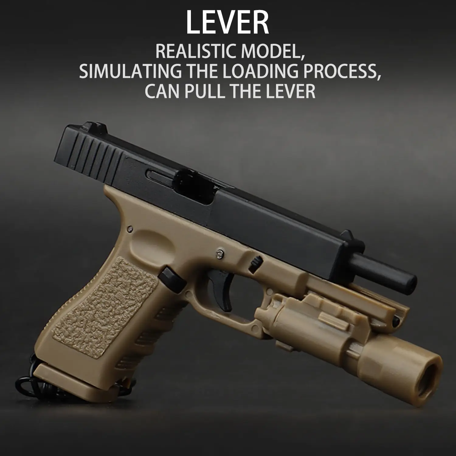 Llavero táctico G17 mini de pistola con linterna, cargador y palanca