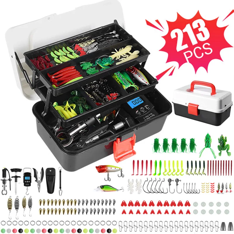 Caja de aparejos de pesca multicapa con señuelos, jigs y anzuelo - imagen 3