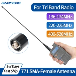 Antena látigo tri-banda VHF/UHF SMA hembra para Baofeng