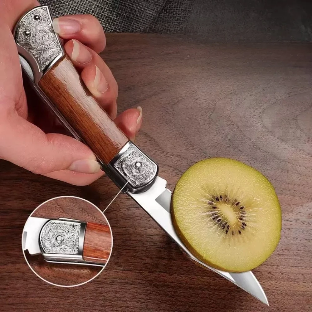Navaja plegable acero inoxidable alta dureza mango madera para acampada - imagen 2