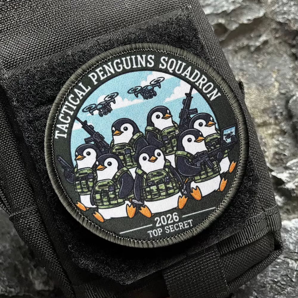 Parche táctico velcro con drones y pingüinos, insignia militar - imagen 2