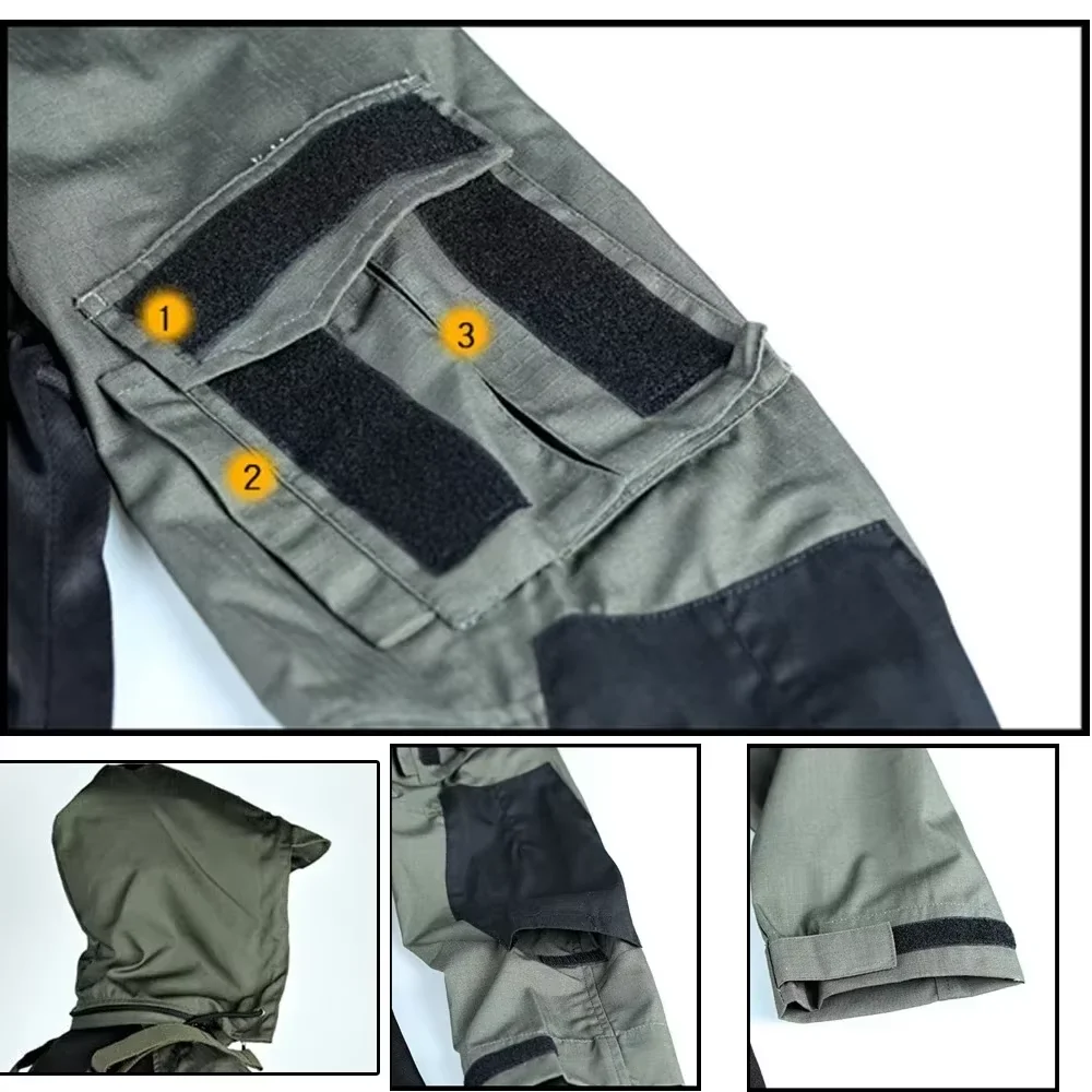 Camiseta táctica Airsoft ripstop con capucha impermeable para hombre - imagen 3