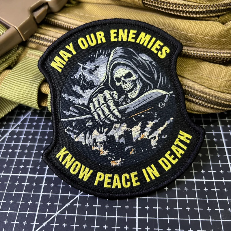 Parche Táctico Grim Reaper Calavera Bordado con Bucle para Brazalete - imagen 2