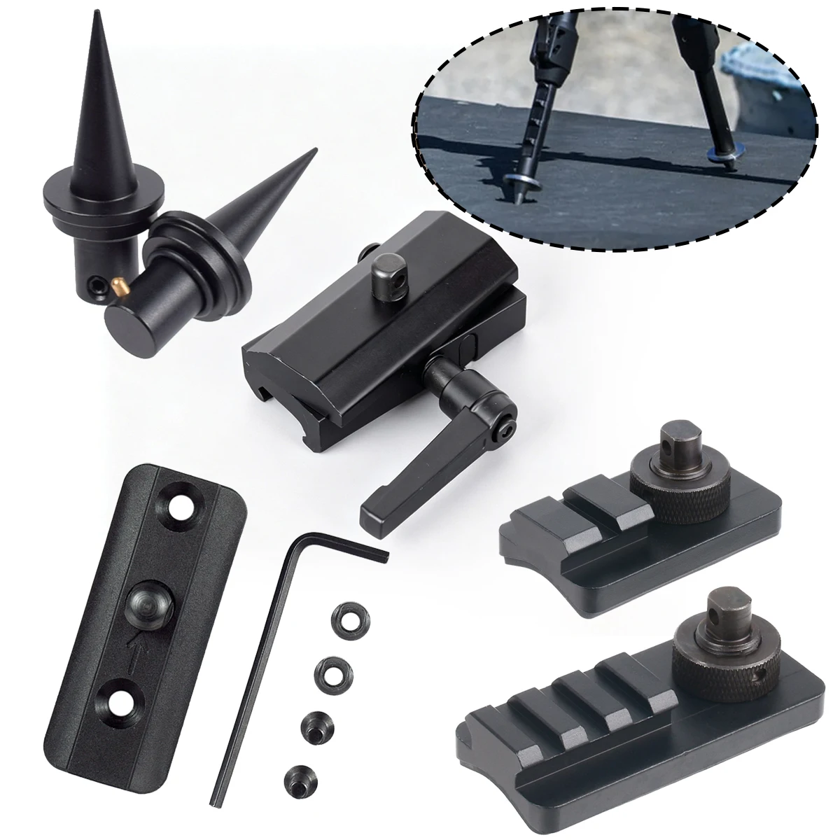 Adaptador bípode trípode mariposa Picatinny KeyMod – liberación rápida - imagen 4