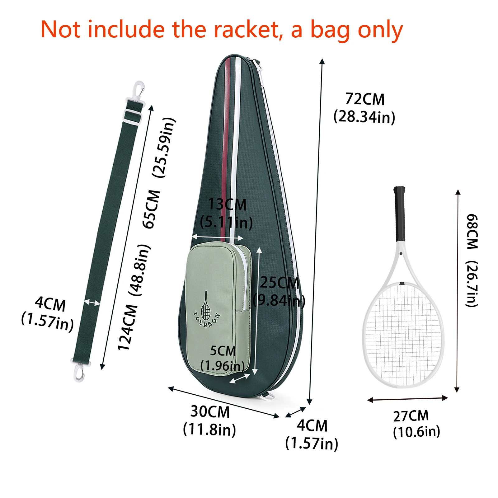 Tourbon bolsa de tenis acolchada ligera en nailon con bandolera