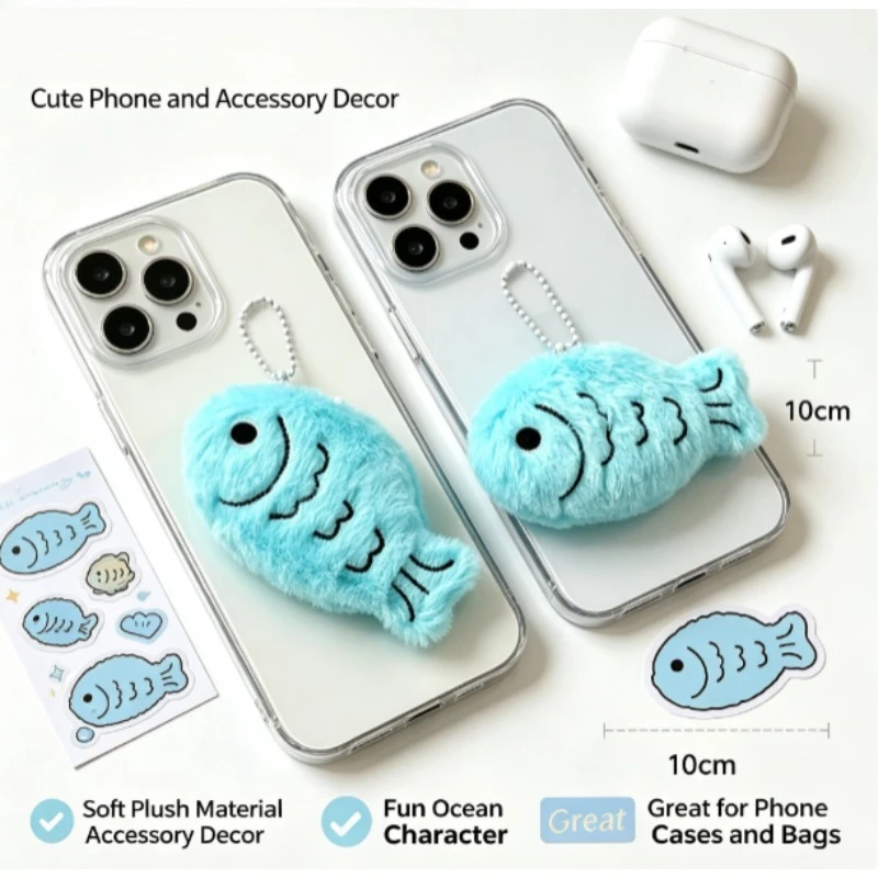 Colgante peluche pez kawaii con cadena de cuentas para mochila - imagen 3