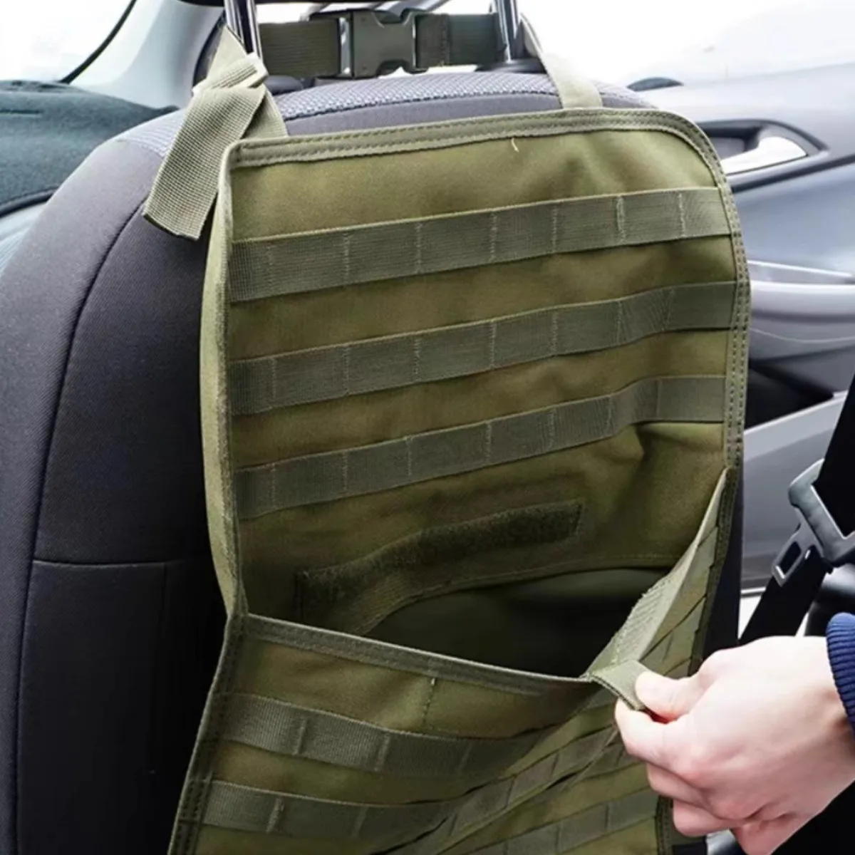Cojín táctico MOLLE para respaldo de asiento coche, organizador