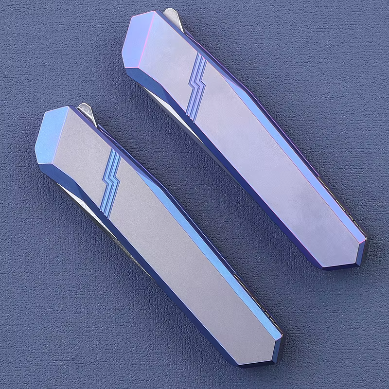 TBEKETEN Cuchillo táctico M390 damasco con mango titanio azul - imagen 2