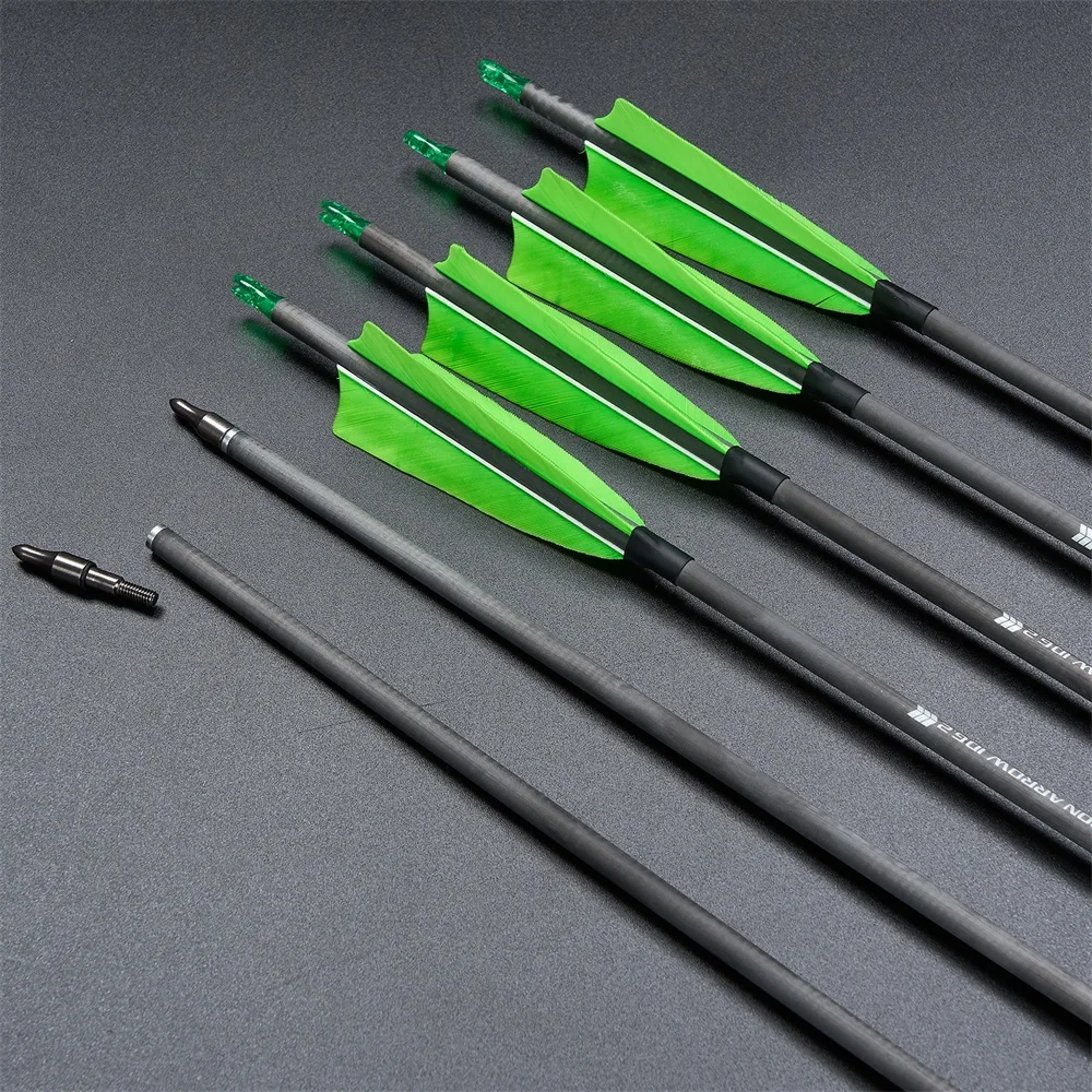 Flechas de carbono 6,2mm Spine 400 pluma verde fluor para arco - imagen 4