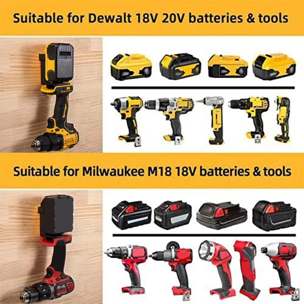 Soporte pared para herramientas eléctricas DeWalt/Milwaukee 18V