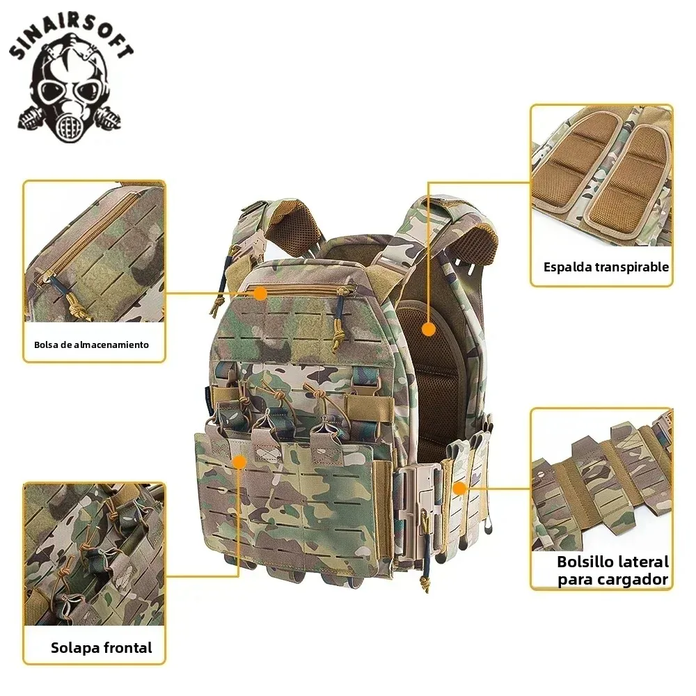 SINAIRSOFT Chaleco Táctico Portaplacas 500D MOLLE Negro, Liberación Rápida - imagen 4