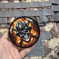 Parche táctico bomberos hachas cruzadas con Velcro para casco