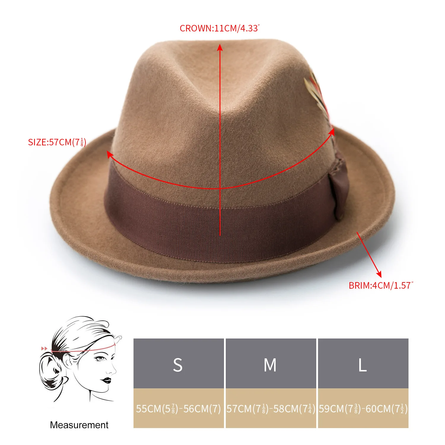 Sombrero fedora de fieltro de ala ancha estilo jazz - imagen 2