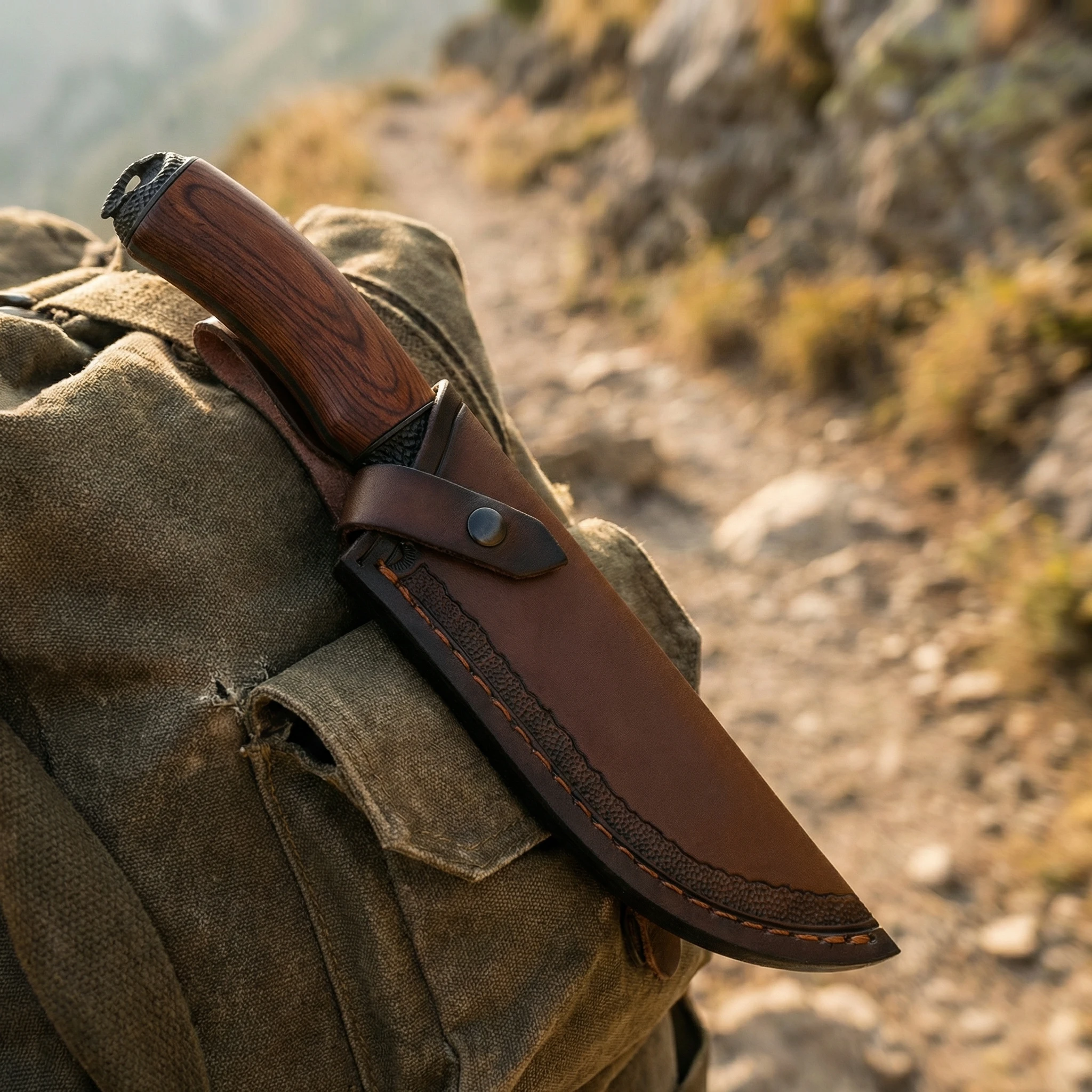 Cuchillo fijo mango madera con funda táctica camping - imagen 3