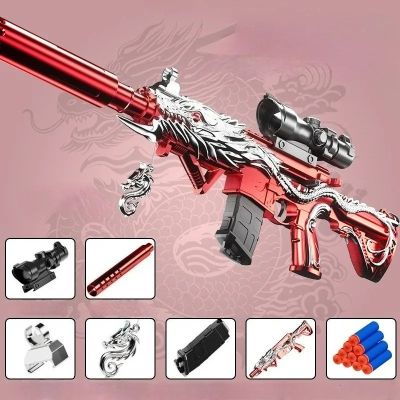 Pistola balas blandas estilo dragón dorado con mira óptica infantil
