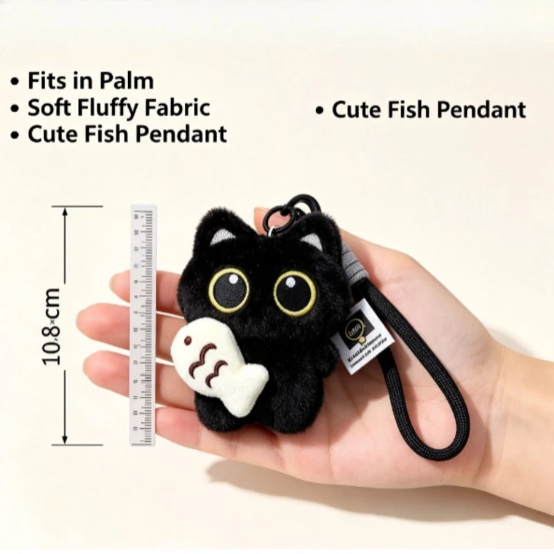 Llavero de peluche con gato negro, colgante kawaii para bolso