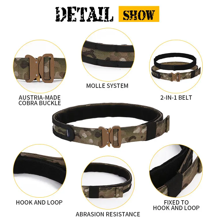Vista lateral del cinturón MOLLE Emersongear con hebilla de cierre austriaco