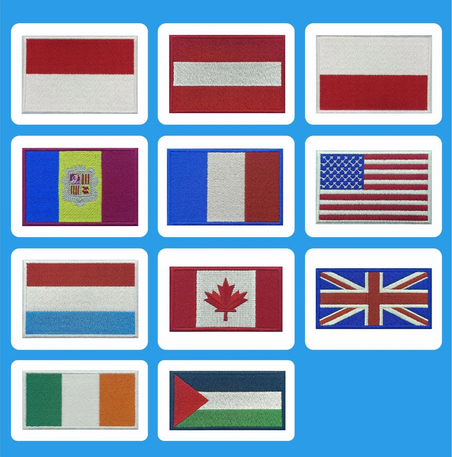Aplicación de insignias textiles de banderas sobre prendas y accesorios