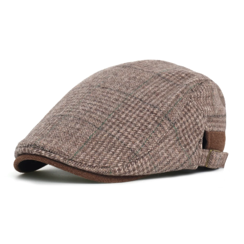Gorra plana Gatsby vintage a cuadros de lana cálida con ajuste - imagen 2