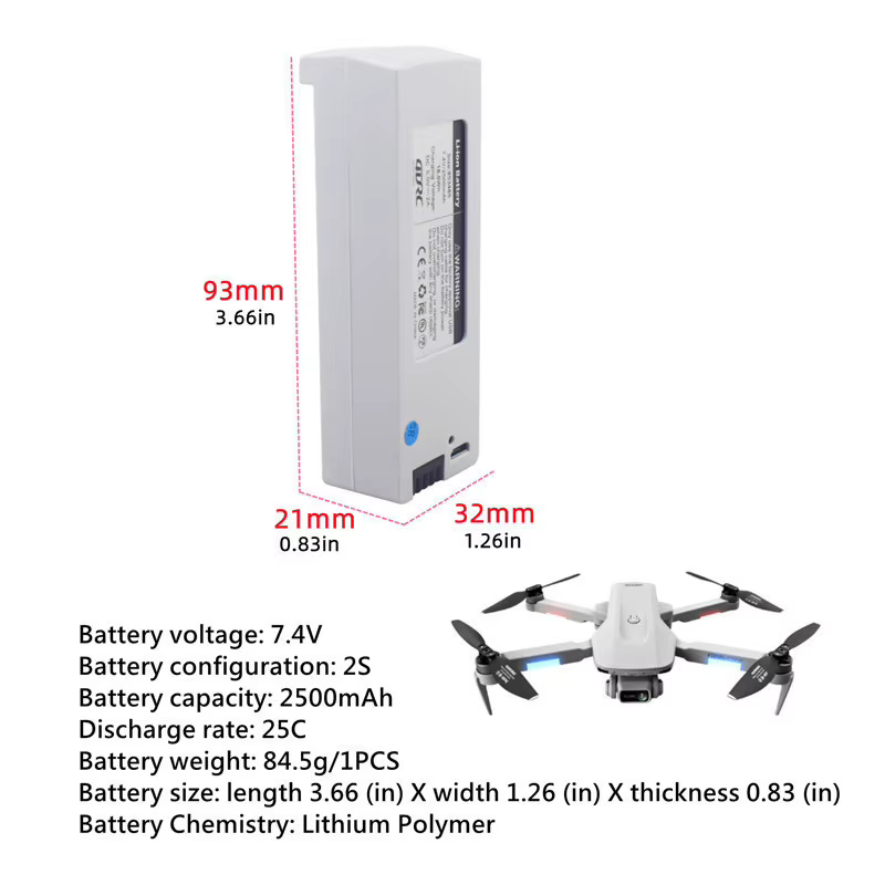 Batería LiPo 7.4V 2500mAh para dron F8 – Compatible 4DRC - imagen 4