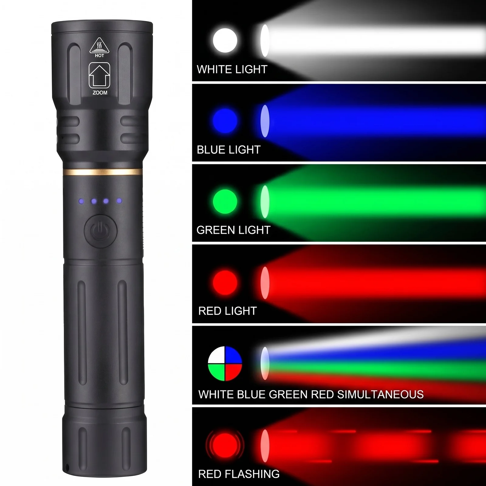 Alonefire Zoom RGB Linterna táctica LED recargable USB luz roja - imagen 3