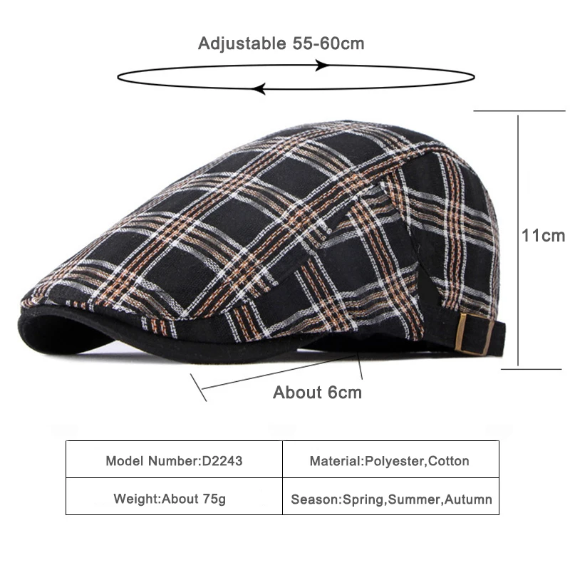 Gorra plana transpirable a cuadros con visera para verano - imagen 2