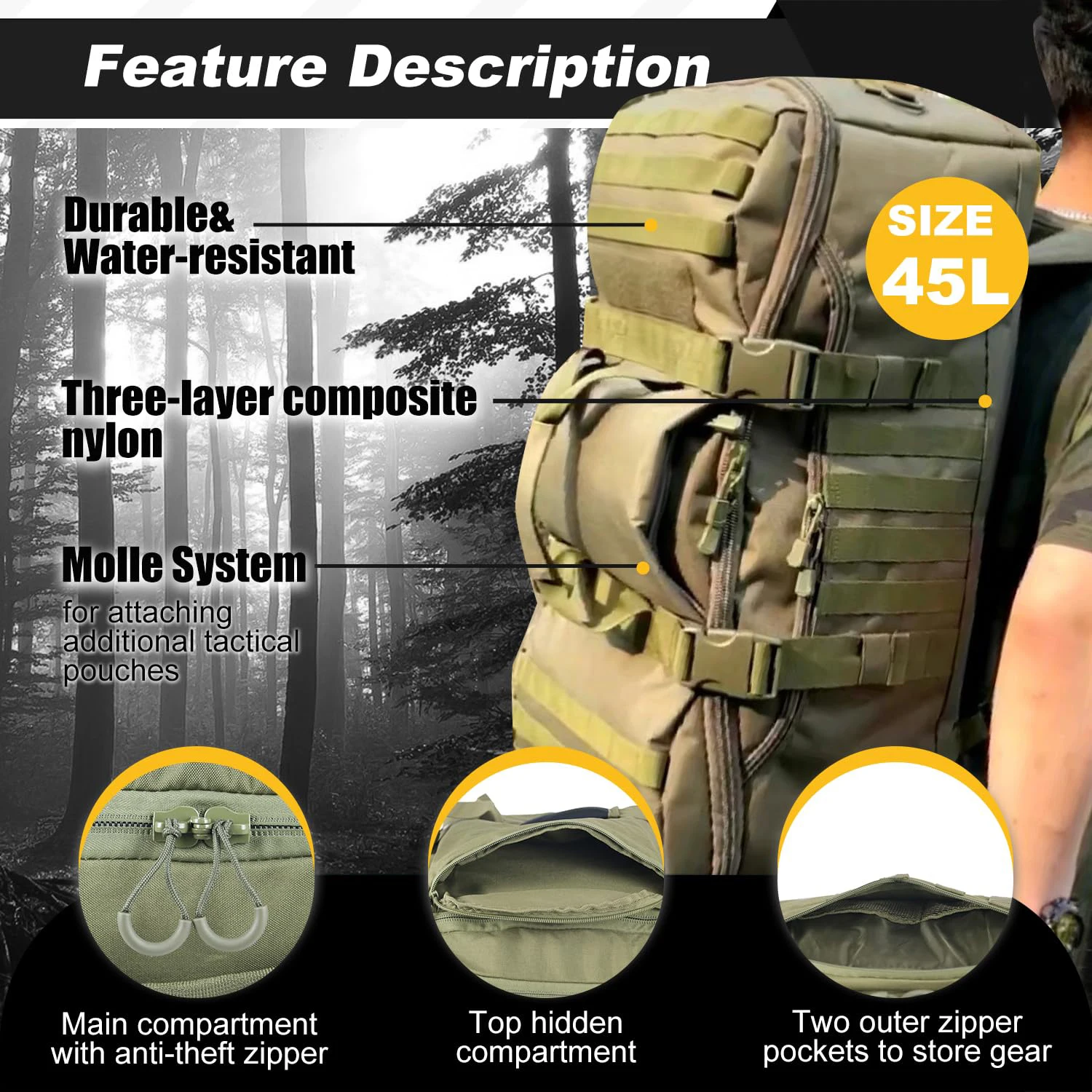 Mochila táctica impermeable ripstop resistente a desgarros y viaje - imagen 3