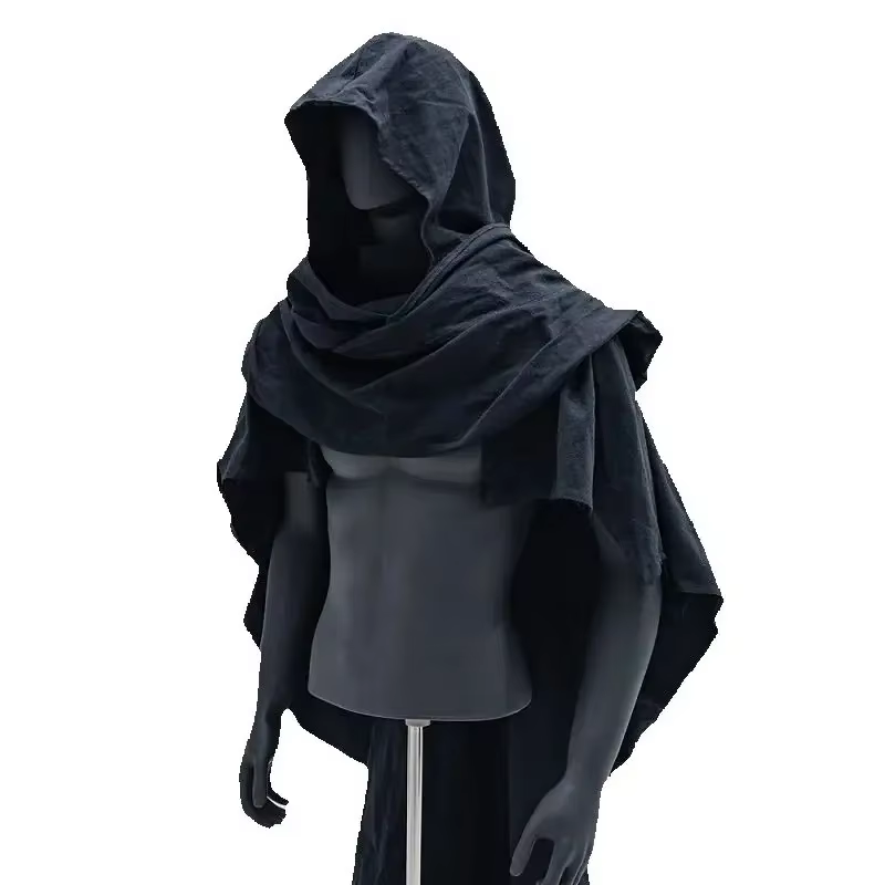TRN Capa exterior retro crepé algodón-lino negra