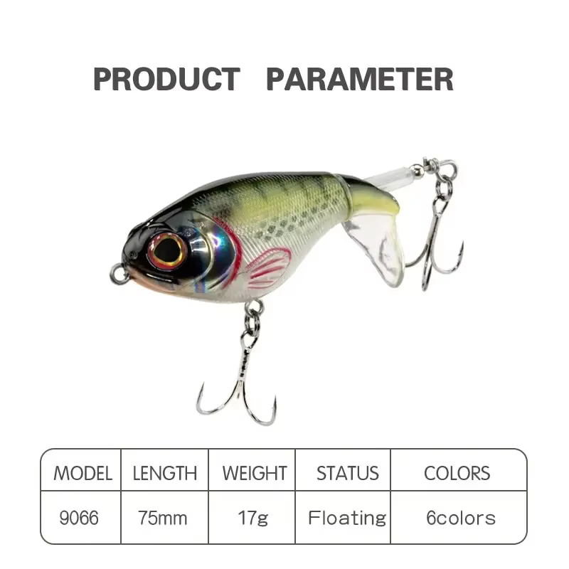 Whopper Popper – Señuelo topwater artificial para pesca suave cola giratoria 75mm - imagen 4